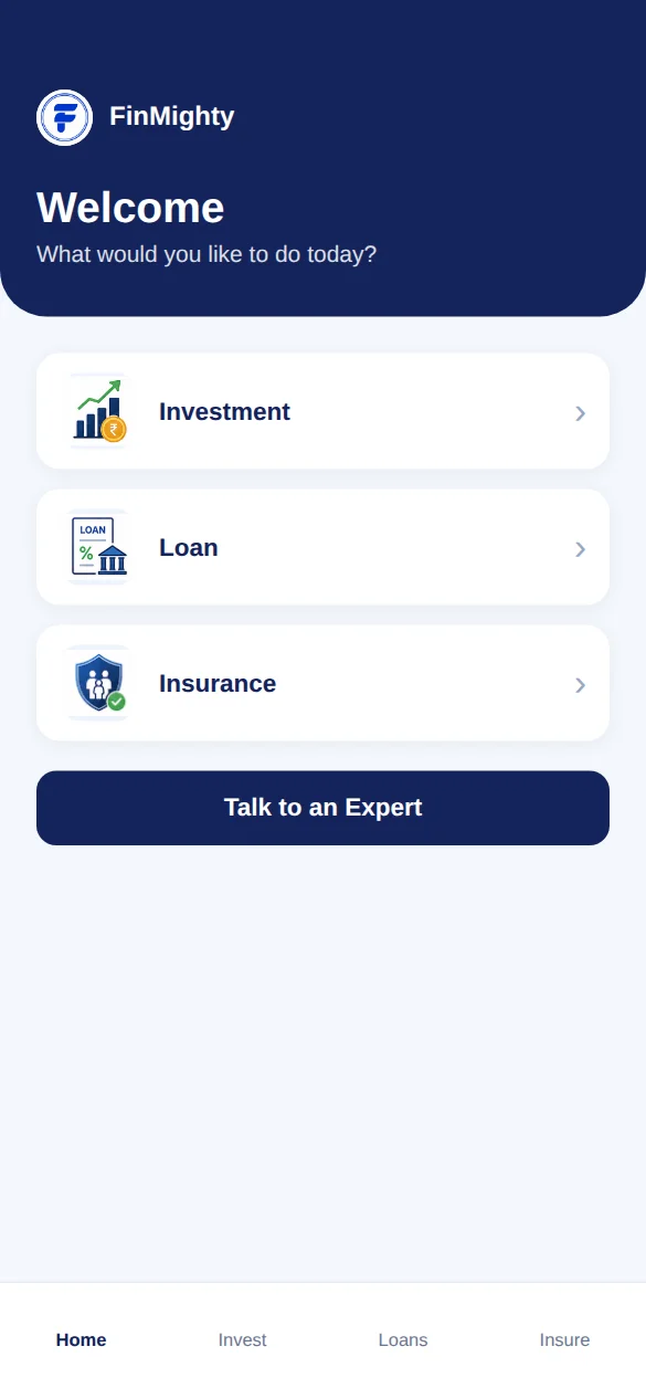 FinMighty app home screen