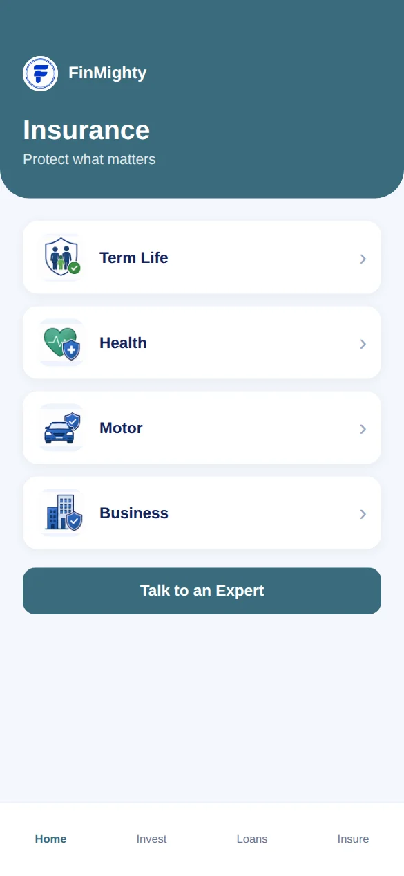 Insurance in the FinMighty app